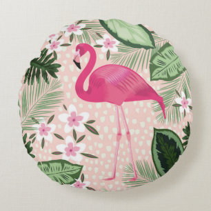 Flamingo and palm trees seamless pattern illustrat rond kussen