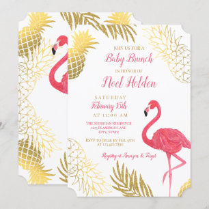 Flamingo and Pineapple Baby shower Invitation Kaart