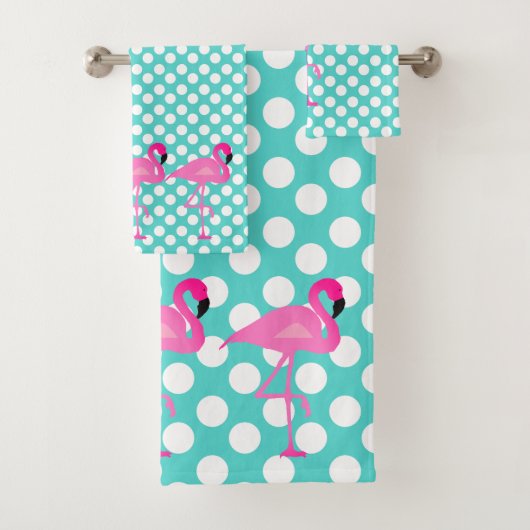 Flamingo and Polka Dot Bath Towel Set Bad Handdoek (Insitu)