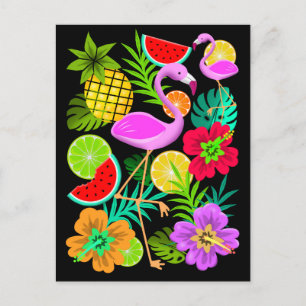 Flamingo and Summer Fruits Fun Pa Holiday Briefkaa Feestdagenkaart