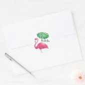 Flamingo and Tropical Leaves Bedankt Ronde Sticker (Envelop)
