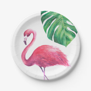 Flamingo and Tropical Leaves Party Borden Papieren Bordje