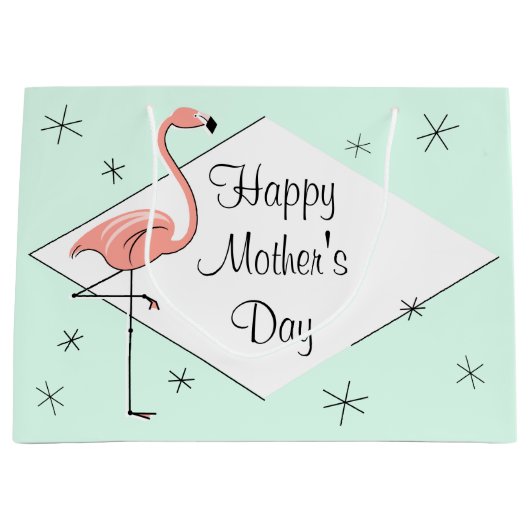 Flamingo Aqua diamond Happy Moederdag large Groot Cadeauzakje (Voorkant)