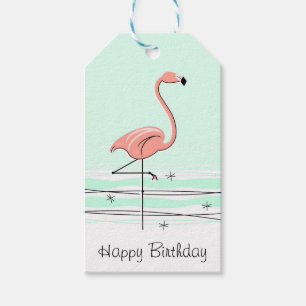 Flamingo Aqua Happy Birthday gift labels Cadeaulabel