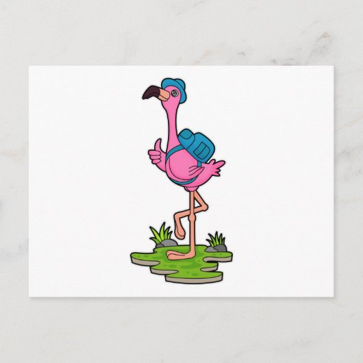 Flamingo as Hiker with Backpack Briefkaart (Voorkant)