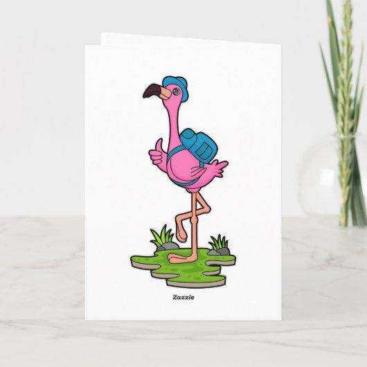 Flamingo as Hiker with Backpack Kaart (Achterkant)