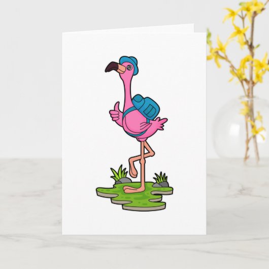 Flamingo as Hiker with Backpack Kaart (Gele Bloem)