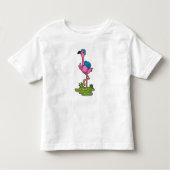 Flamingo as Hiker with Backpack Kinder Shirts (Voorkant)