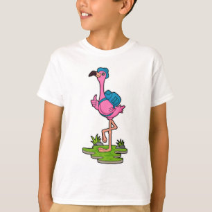 Flamingo as Hiker with Backpack T-shirt
