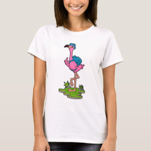 Flamingo as Hiker with Backpack T-shirt
