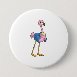 Flamingo as Secretary with Notepad Ronde Button 7,6 Cm