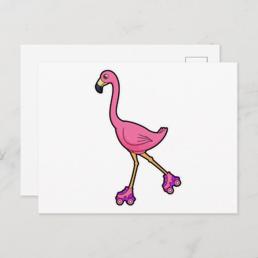 Flamingo as Skater with Roller skates Briefkaart (Voorkant / Achterkant)