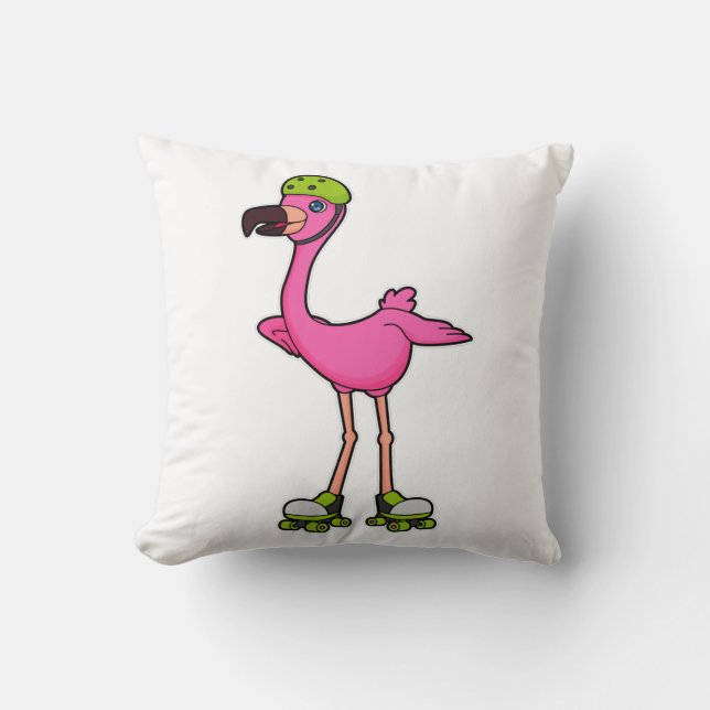 Flamingo as Skater with Roller skates & Helmet Kussen (Voorkant)