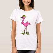 Flamingo as Skater with Roller skates & Helmet T-shirt (Voorkant)