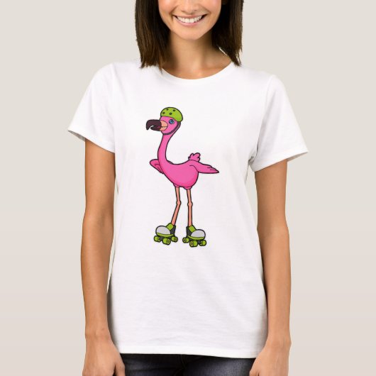 Flamingo as Skater with Roller skates & Helmet T-shirt (Voorkant)