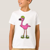 Flamingo as Skater with Roller skates & Helmet T-shirt (Voorkant)