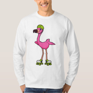 Flamingo as Skater with Roller skates & Helmet T-shirt