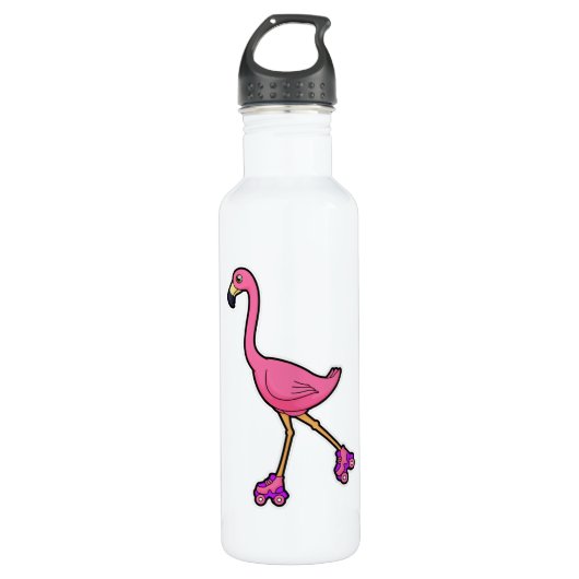 Flamingo as Skater with Roller skates Waterfles (Voorkant)