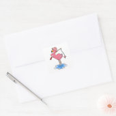 Flamingo at Fishing with Fishing rod Vierkante Sticker (Envelop)