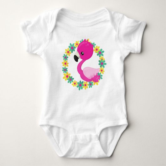Flamingo, Baby Flamingo, Bird, Flowers Romper (Voorkant)