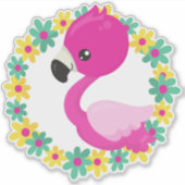 Flamingo, Baby Flamingo, Bird, Flowers Sticker (Voorkant)