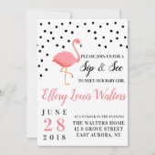 Flamingo Baby Girl Sip en zie Uitnodiging (Voorkant)
