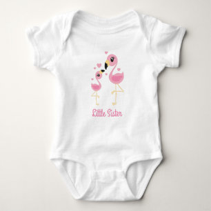 Flamingo Baby shower Cute Tropical Little Sister Romper