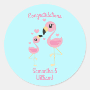 Flamingo Baby shower Cute Tropical Ronde Sticker
