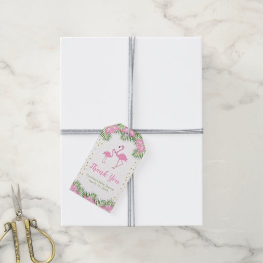 Flamingo Baby shower Dank u voor cadeau Label Cadeaulabel (Met Touw)