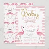 Flamingo Baby shower Invitation Kaart (Voorkant / Achterkant)