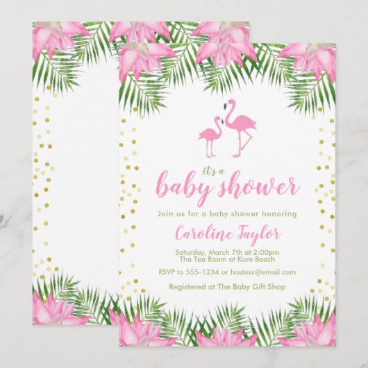 Flamingo Baby shower Invitation Kaart (Voorkant / Achterkant)