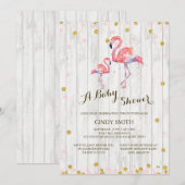 Flamingo Baby shower Invitation Kaart (Voorkant / Achterkant)