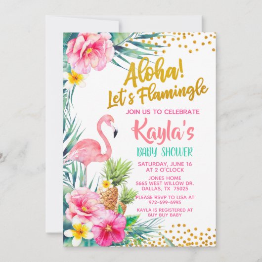Flamingo Baby shower Invitation Kaart (Voorkant)
