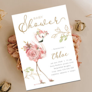 Flamingo Baby Shower, Moderne Bloem Roze Flamingo Kaart