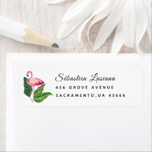 Flamingo Baby shower retouradres Etiket