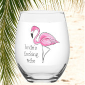 Flamingo Bachelorette Flocking Tribe gepersonalise Wijnglas Zonder Voet