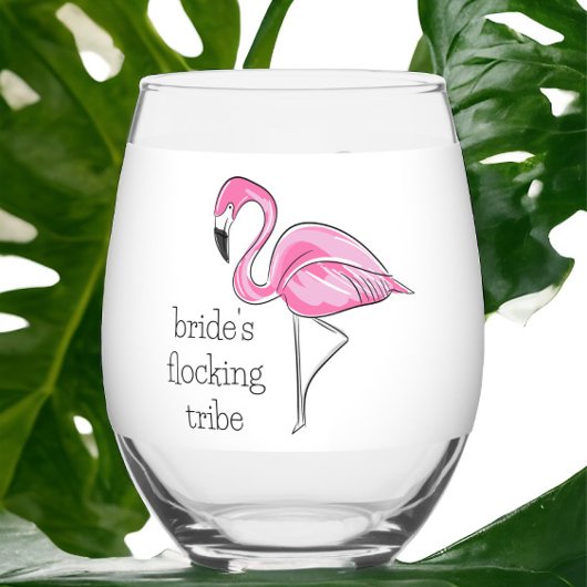 Flamingo Bachelorette Flocking Tribe gepersonalise Wijnglas Zonder Voet