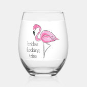 Flamingo Bachelorette Flocking Tribe gepersonalise Wijnglas Zonder Voet (Voorkant)