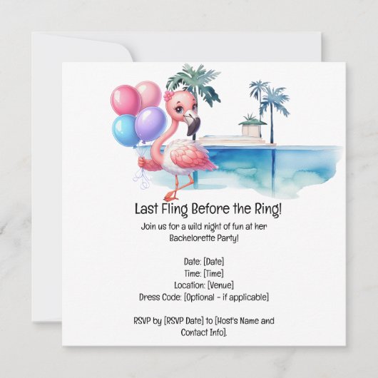 Flamingo Bachelorette Pool Party Save The Date (Voorkant)