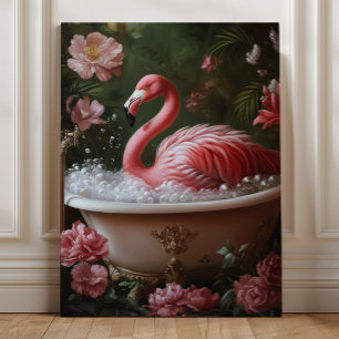 Flamingo Badkuip Bloemrijke Tropische Badkamer Kun Canvas Afdruk