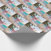 Flamingo Ballerina In a Pink Tutu On the Beach Cadeaupapier (Hoek)