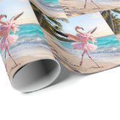 Flamingo Ballerina In a Pink Tutu On the Beach Cadeaupapier (Rol Hoek)
