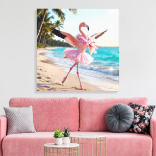 Flamingo Balletdanseres in een Roze Tutu Op het St Canvas Afdruk