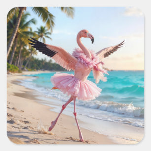Flamingo Balletdanseres in een Roze Tutu Op het St Vierkante Sticker