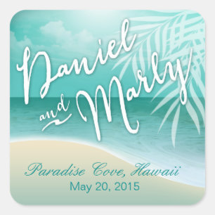 Flamingo Beach bruiloft gunst   Aqua Vierkante Sticker