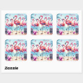 Flamingo Beach Party Dank u Vierkante Sticker (Vel)