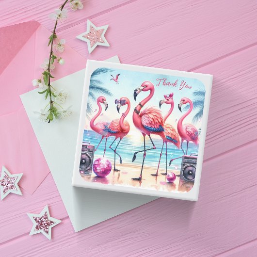 Flamingo Beach Party Dank u Vierkante Sticker