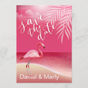 Flamingo Beach Save the Date roze Kaart