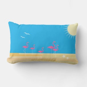 Flamingo Beach Scene - Outdoor Buitenkussen