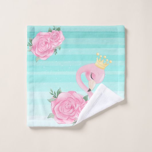 Flamingo Bébé Rayures Aquarelle,Fleurs (Gant de toilette)